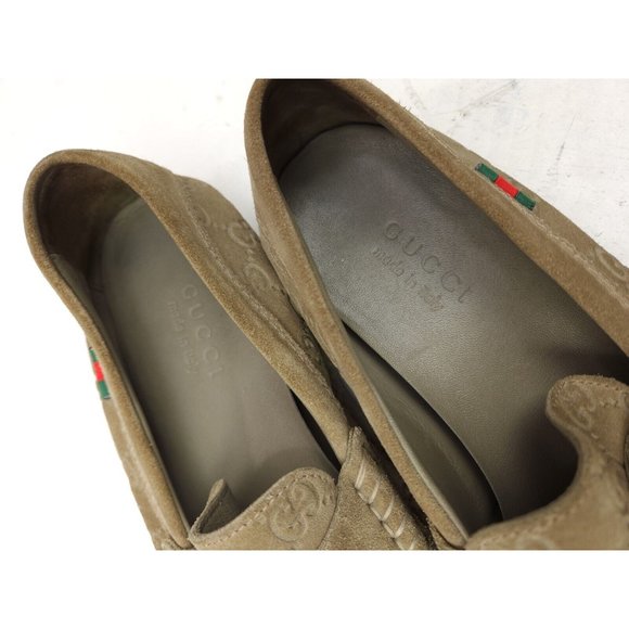 Gucci Guccissima Suede Embossed GG Beige Driving Loafers Size 8.5 US 9-9.5 - Picture 9 of 14